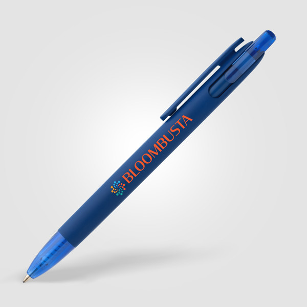 Stylo Jutta en plastique recyclé avec finition transparente - Bleu roi / Jet d’encre 4 couleurs