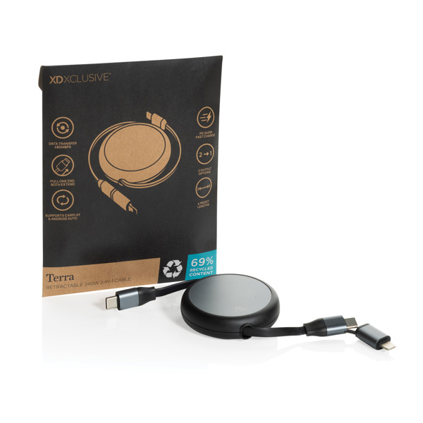 Terra RCS recyklovaný hliníkový zasúvateľný 240W 2-v-1 kábel