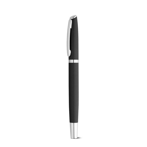 RE-LANDO-SET. Roller and ball pen set with recycled aluminium (100% rAL) body - Black