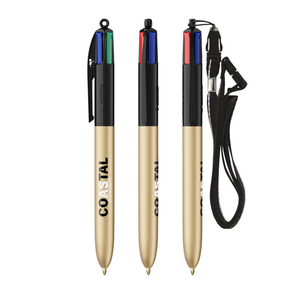 BIC® 4 Couleurs® Glacé with Lanyard - Black - Glacée or