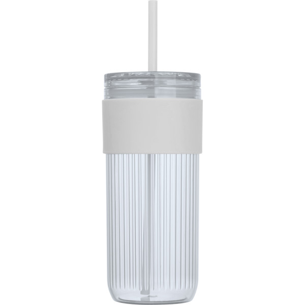 Ribbed cup with straw – 660ml SOLEDAD - White