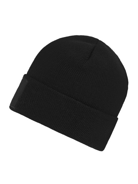 Classic Knitted Beanie With Patch - Black