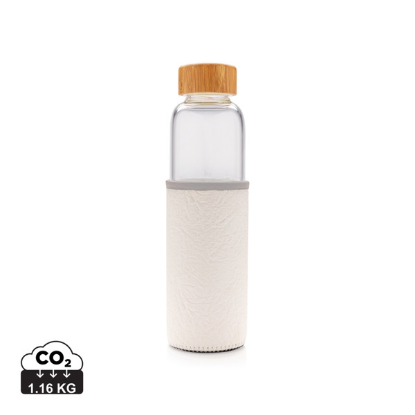 Glass bottle with textured PU sleeve - White / Grey