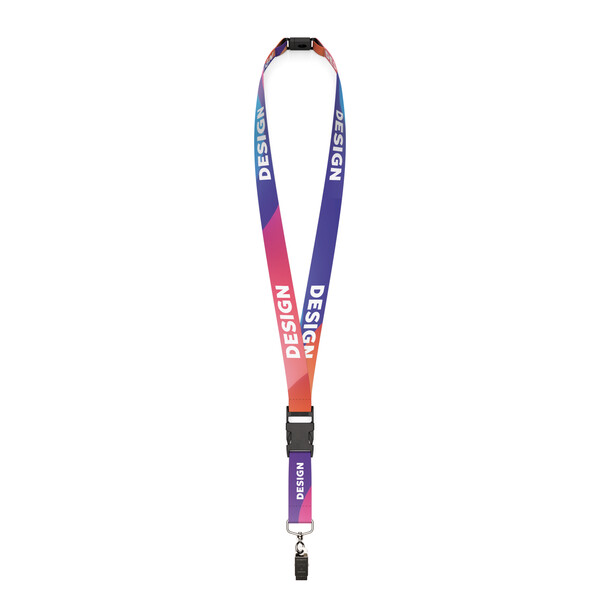 Lanyard de sublimação poliéster reciclado (rPET) destacável - 25mm width / L4 Pinça / Fecho de segurança