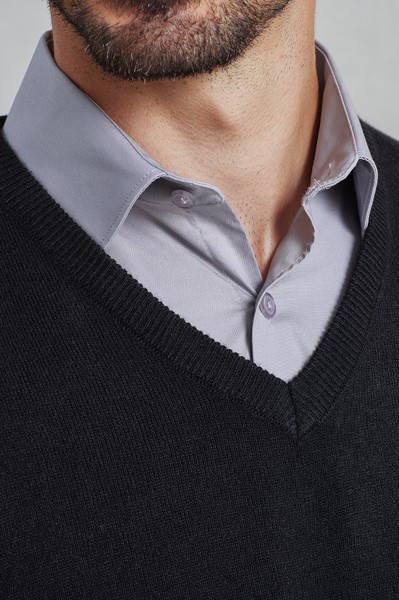'Essential' Acrylic Men's V-Neck Sweater - Black / L