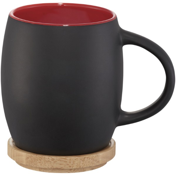 Keramična skodelica z lesenim pokrovom Hearth 400 ml - Črna / rdeča barva