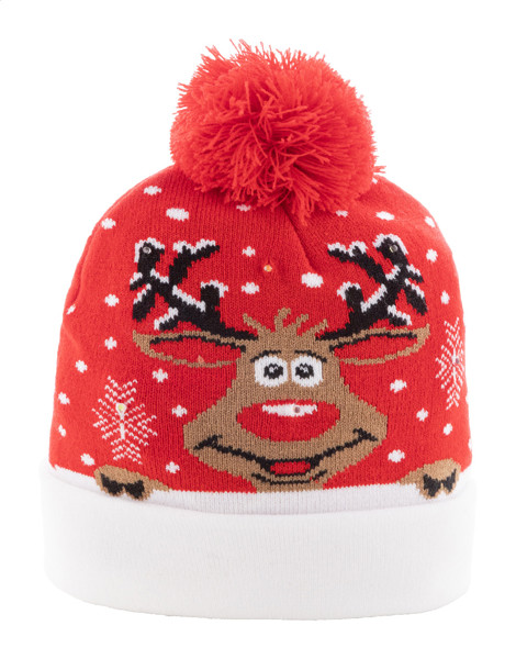 Karácsonyi LED-es téli sapka Norrsken, rénszarvas - Piros