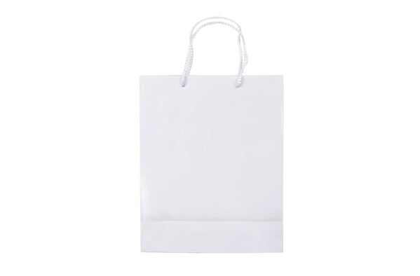 Paper bag glossy laminated, 240x100x300 mm - White