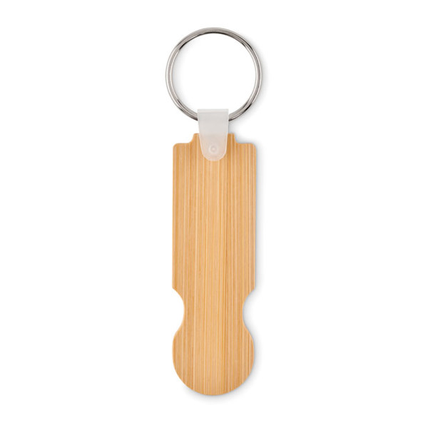 Compras bambusov obesek za ključe, evro žeton, 77x25 mm