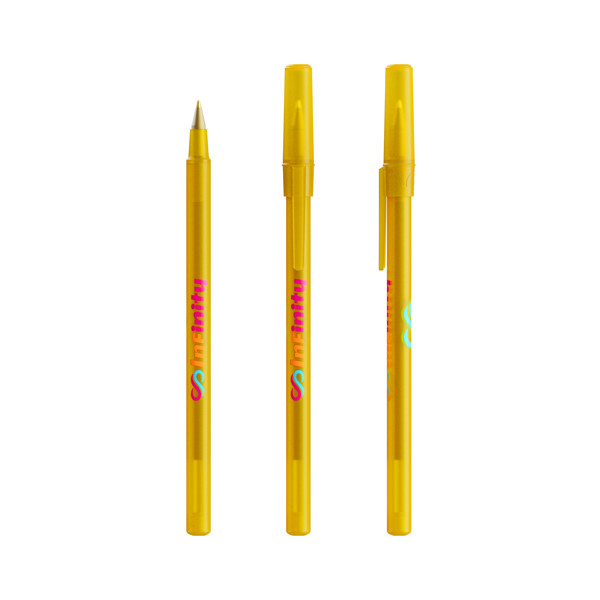 BIC® Round Stic® Ballpen - Frosted Yellow / Blue Ink