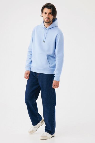 Mikina s kapucí IQONIQ Joshua z recyklované bavlny - Sky Blue / XL