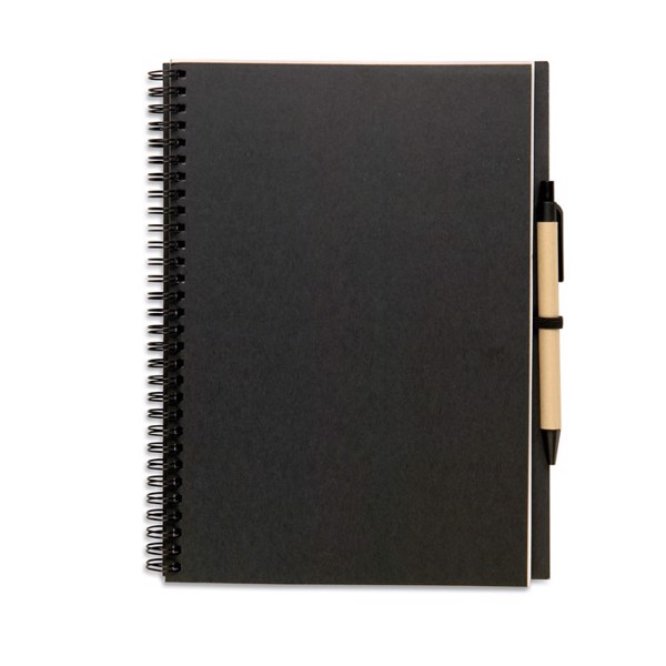 Recycled notebook and ball pen Bloquero Plus - Black