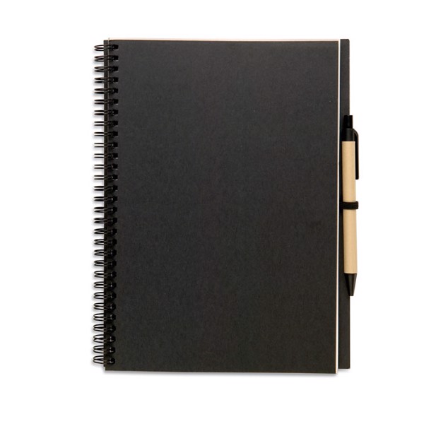 Recycled notebook with pen Bloquero Plus - Black