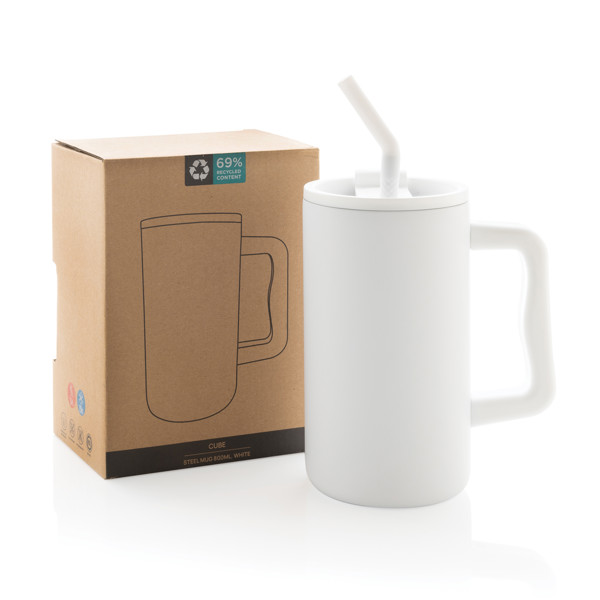 Cube RCS certified recycled steel mug 800ml - White