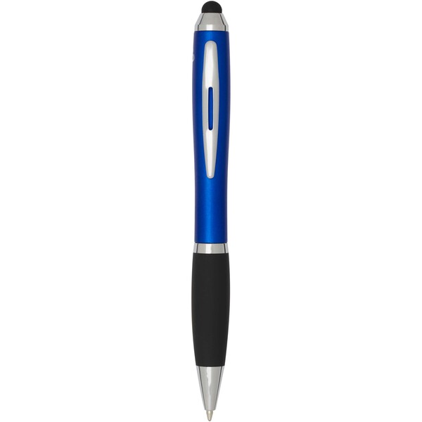 Stylo bille à stylet en plastique recyclé RCS avec corps coloré et grip noir (encre noire) Nash - Bleu royal