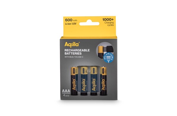 Aqiila Rechargeable USB-C Batteries AAA 600mAh 4-p
