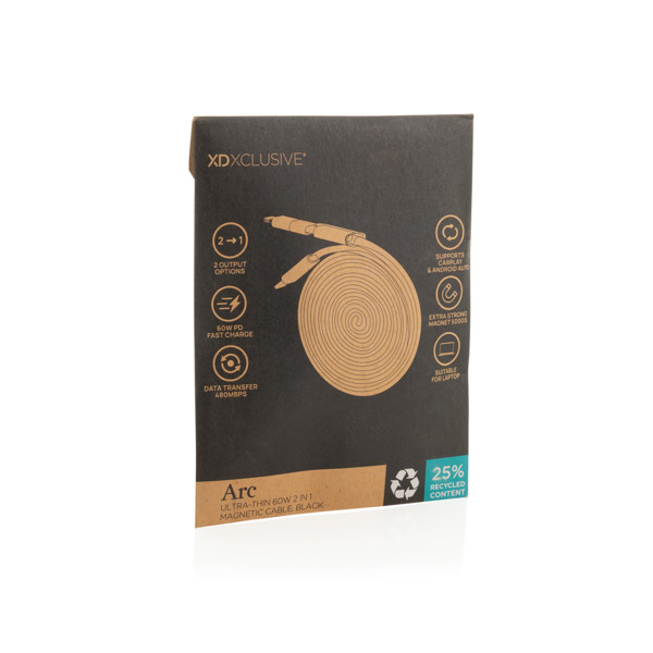 Ultra tenký magnetický nabíjecí kabel 60W 2 v 1 - Černá