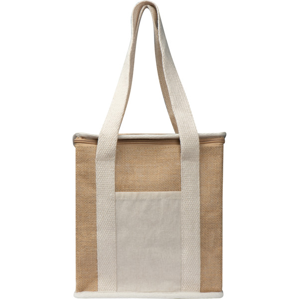 Jute cooler bag with long handles. - Beige