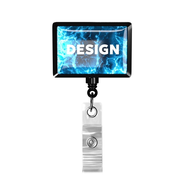 Retractable badge reel in rectangle shape with logo - Black