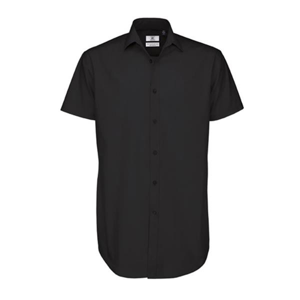 Camisa B&C Black Tie Manga Curta Homem - 97% Algodão Escovado/ 3% Elastano - Popeline - Branco / S