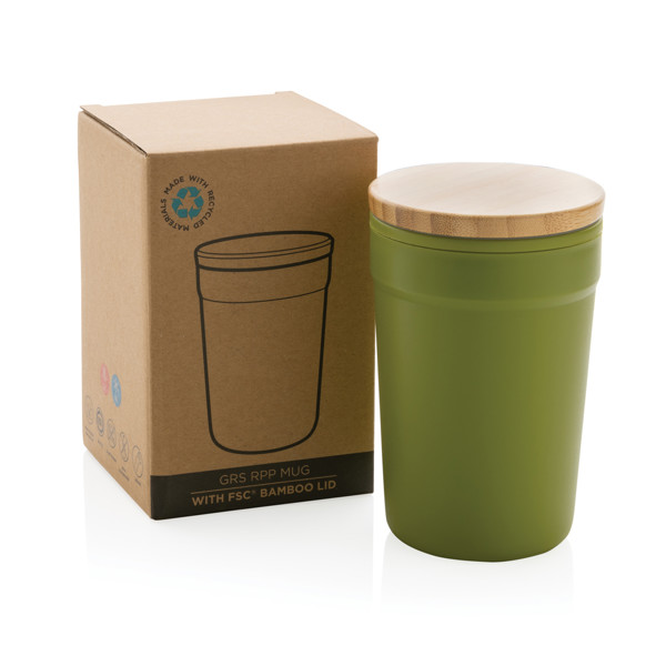 Mug 300ml en PP recyclé GRS avec couvercle en bambou - Vert