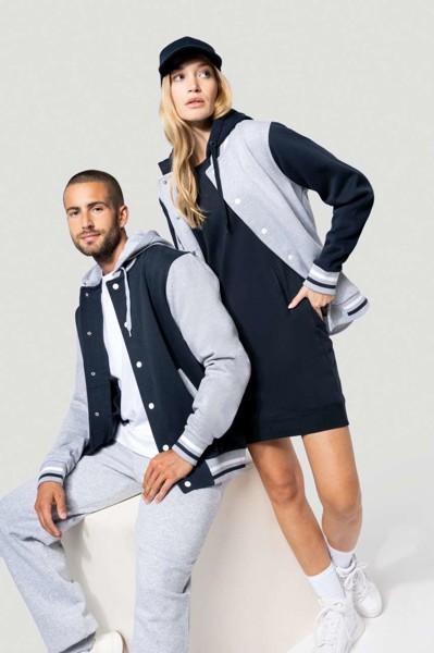 Unisex Teddy Jacket With Hood - Navy / Oxford Grey / White / XS