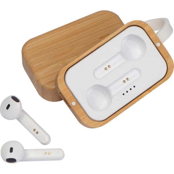 HAZEL Bluetooth fülhallgató bambusz dobozban - Beige