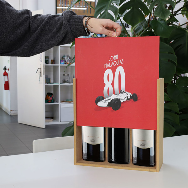 Wooden Box For 3 Customizable Wine Bottles