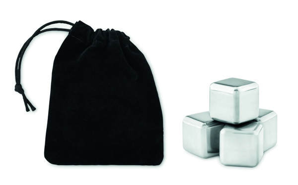 Set of 4 SS ice cubes in pouch Icy