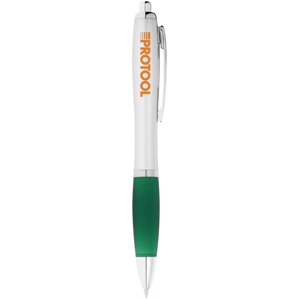 Stříbrné kuličkové pero Nash s barevným úchopem - Zelená / Stříbrný