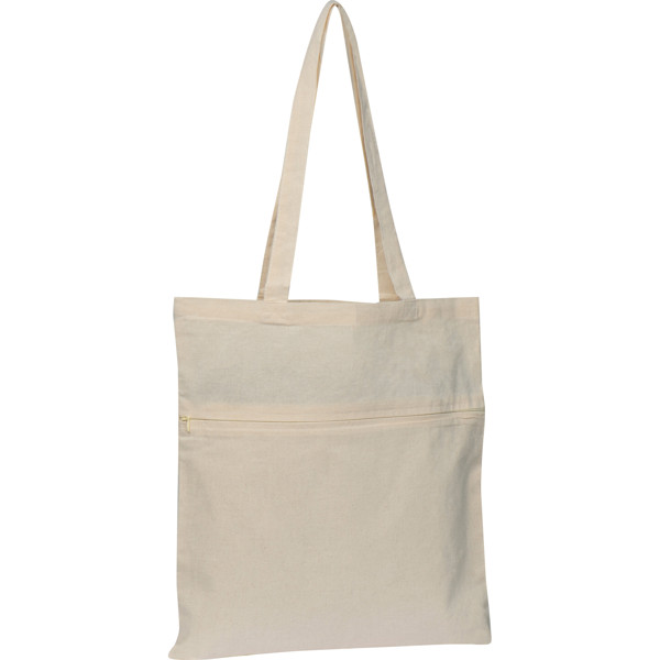 Cotton bag with closable front pocket NORBERT - White