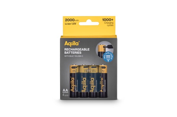Aqiila Rechargeable USB-C Batteries AA 2000mAh 4-pack
