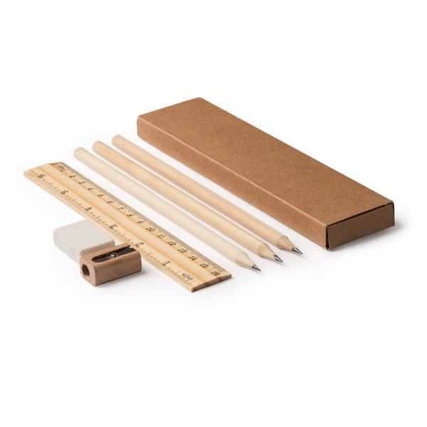 Personalised natural wood writing set with kraft box