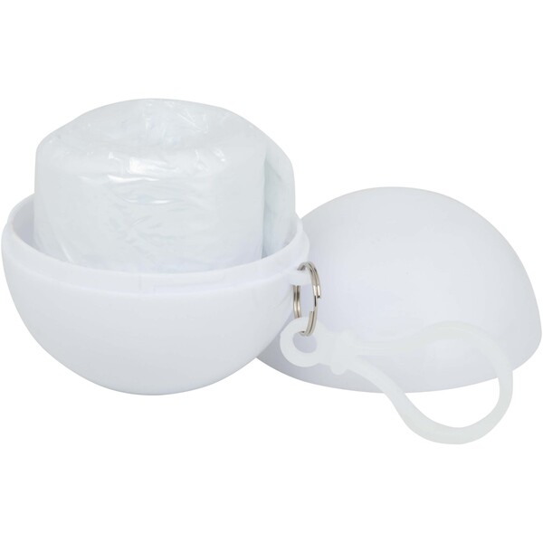 Fog poncho in round plastic container with carabiner - White