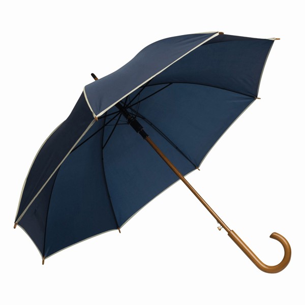 Automatic Wooden Stick Umbrella Waltz - Beige / Navy Blue