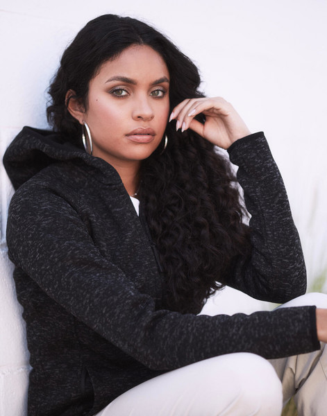 Lux Hooded Knit Fleece Jacket For Women - Black Opal Heather / M