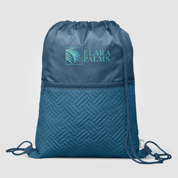 Sora Recycled Quilted Drawstring Bag - 6L - Navy Blue / Silkscreen