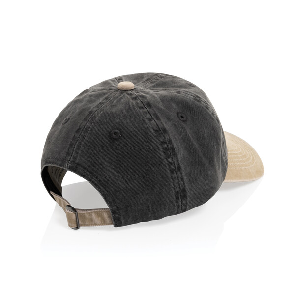 BEAU AWARE™ Washed 6 panel 270gsm cotton twill two tone cap - Zwart