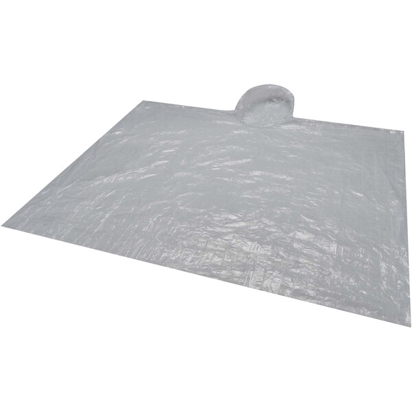 Fog poncho in round plastic container with carabiner - White