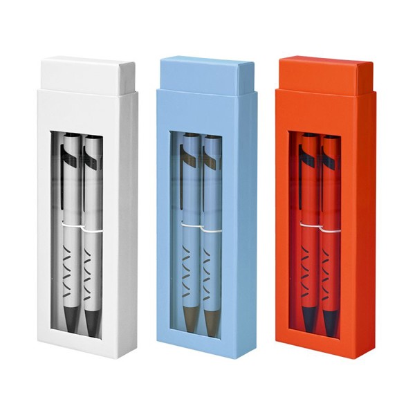 PARURE COFFRET CADEAU : 1 STYLO METAL ECRITURE BLEUE + 1 PORTE MINE - Orange