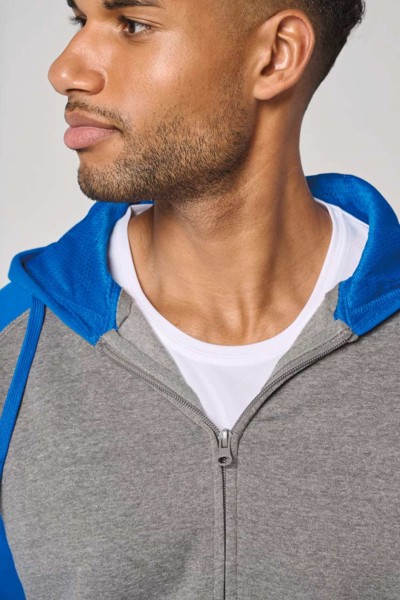 Unisex Two-Tone Zipped Hooded Fleece Jacket - Grey Heather / Sporty Navy / 2XL