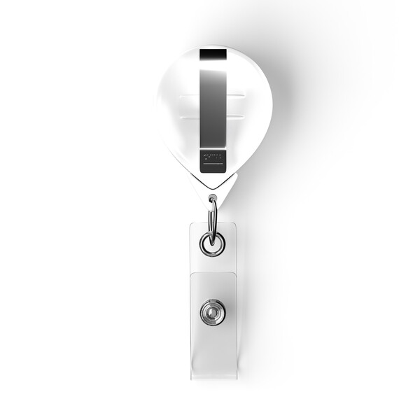 Retractable badge reel in waterdrop shape with ⌀2.5cm logo - Belt Clip