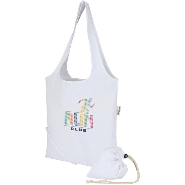Madras Blend 140 g/m² GRS recycled foldable cotton tote bag 7L - White