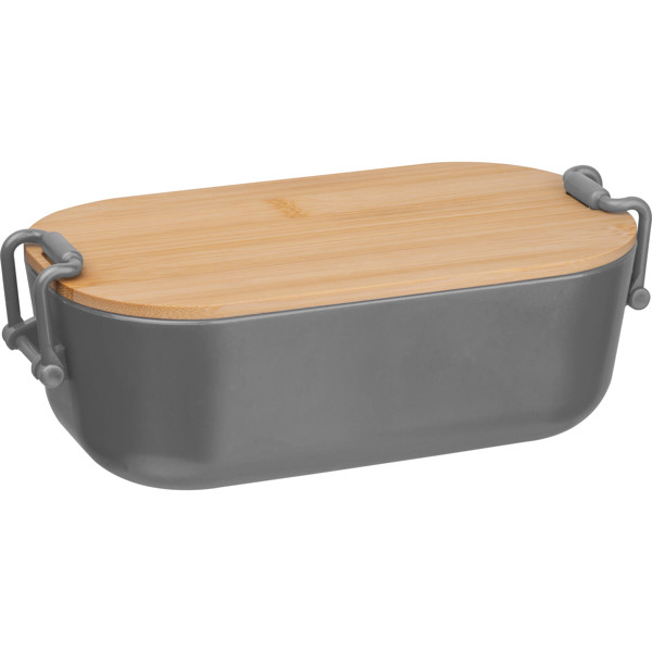 Lunchbox with bamboo lid and clamp closure. JAVIER - Silvergrey