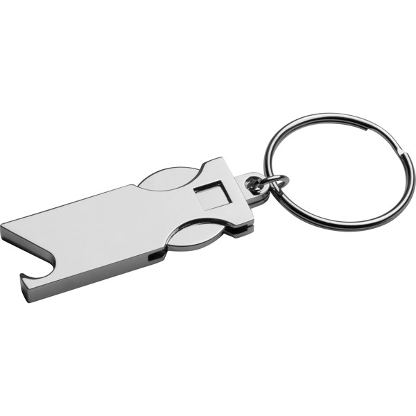 Keychain with shopping coin and bottle opener HILDE - Silvergrey