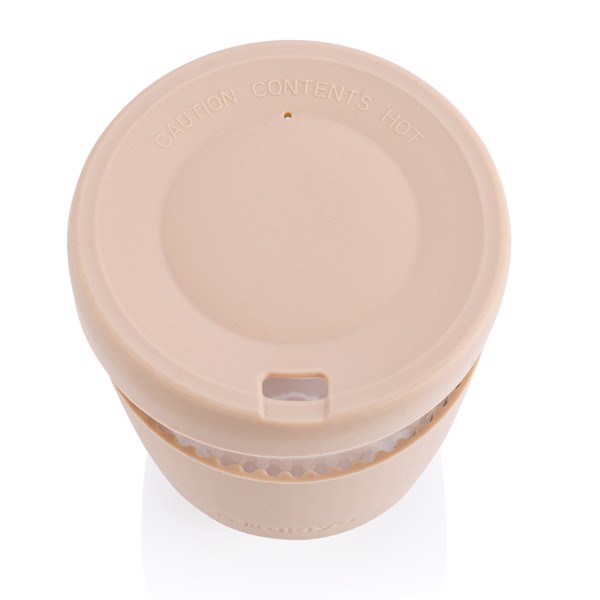 Pohár so silikónovým vrchnákom a úchopom Ukiyo - Hnedá