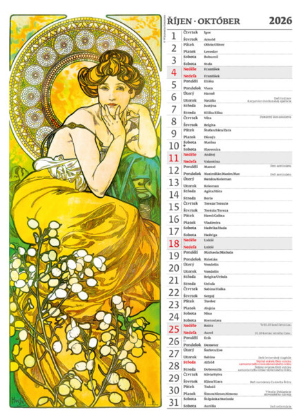 Nástěnný kalendář Alfons Mucha 2026