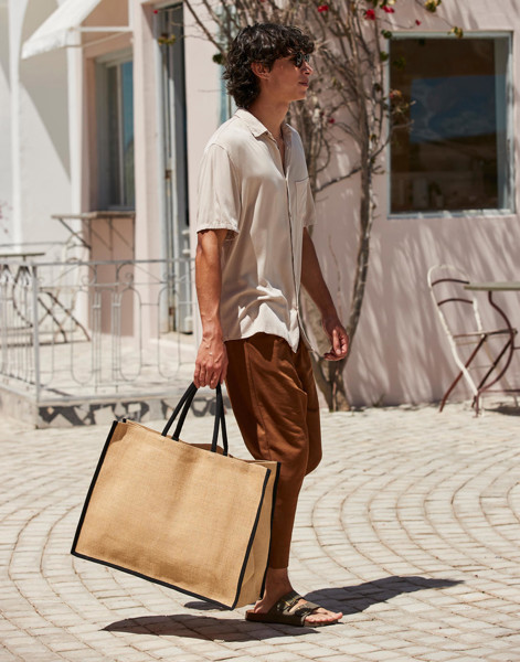 Natural Starched Jute Market Shopper - Natural / Olive Green / ONE SIZE