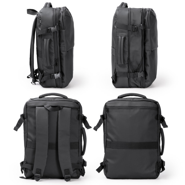 Expandable personalized PU leather backpack 16 liters with vacuum pump and 17-inch laptop compartment