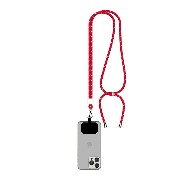 2-kolorowy uchwyt na telefon typu crossbody z poliester z recyklingu (rPET) - Średni szkarłatny czerwony / Biały / Srebrny haczyk i akcesoria